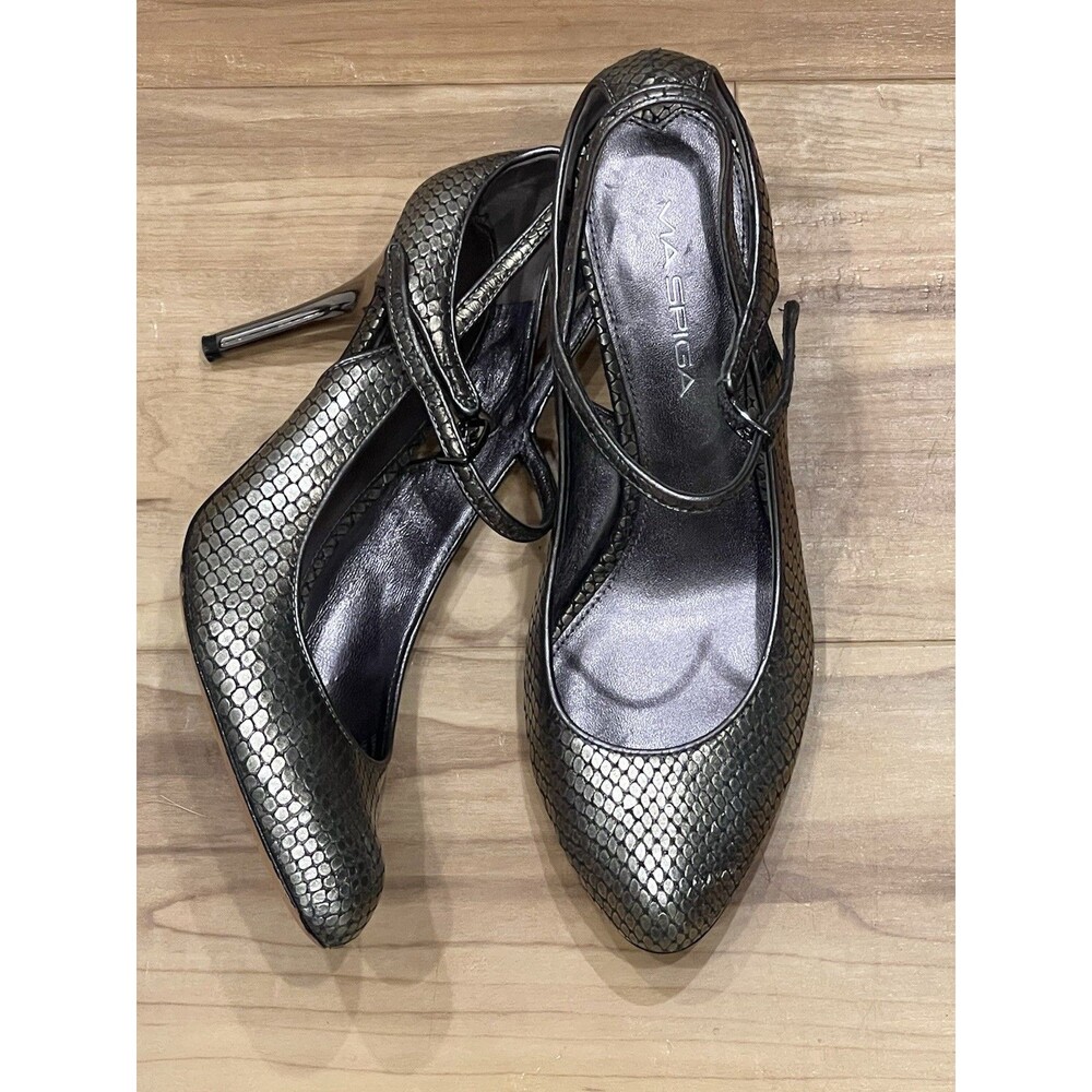 VIA SPIGA Snake Embossed Metallic Leather 3" HEELS US Sz 7.5 $260